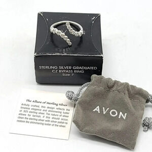 AVON Sterling Silver Graduated CZ Bypass Ring Embellished with CZ Size 7 NIB